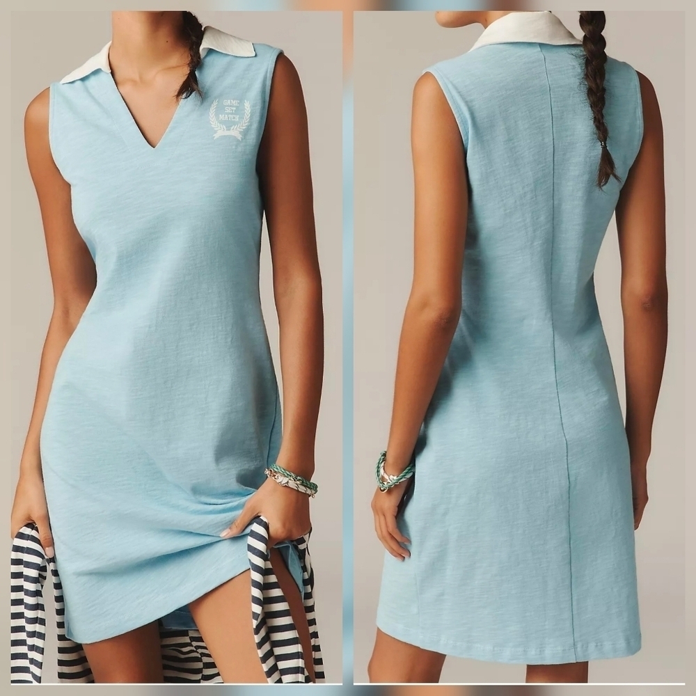 Sundry x Anthropologie Sleeveless Polo Mini Dress in Chambray Blue, Size Small